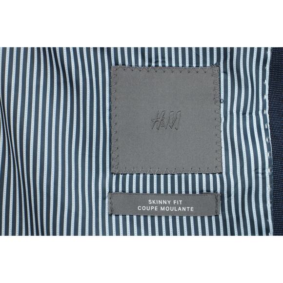 H&M Blazer Mens 38R Navy Blue Skinny Fit Stretch 2 buttons Single Breast - Picture 5 of 10